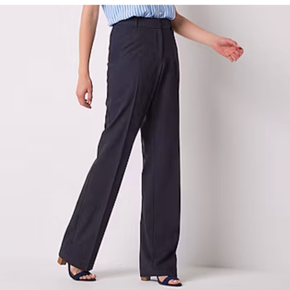 LIZ CLAIBORNE Audra Navy Blue Stretchy Relaxed Fit Trouser Pants Size 12